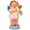 Angel with French Horn - Blue Wings - Standing - 9,5 cm / 3,7 inch