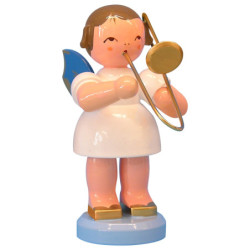 Angel with Trombone - Blue Wings - Standing - 9,5 cm / 3,7 inch