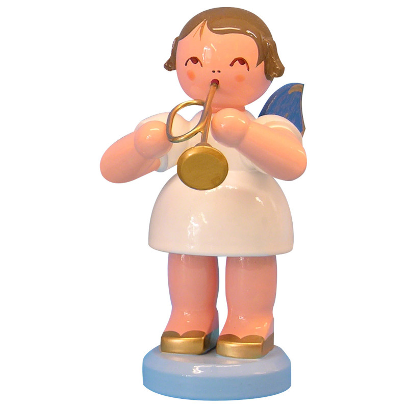 Engel mit Trompete - Blaue Flügel - stehend - 9,5 cm