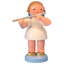 Engel mit Querflöte - Blaue Flügel - stehend - 9,5 cm