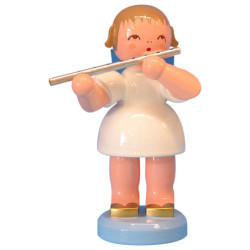 Engel mit Querflöte - Blaue Flügel - stehend - 9,5 cm