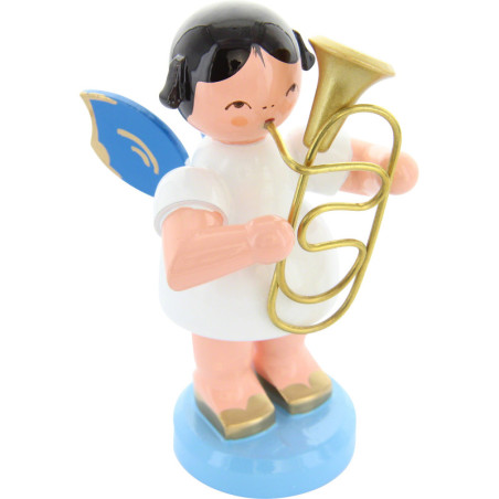 Engel mit Bariton - Blaue Flügel - stehend - 9,5 cm