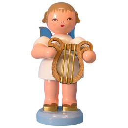 Angel with Lyre - Blue Wings - Standing - 9,5 cm / 3,7 inch