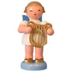 Angel with Lyre - Blue Wings - Standing - 9,5 cm / 3,7 inch