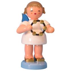 Angel with Jingle Ring - Blue Wings - Standing - 9,5 cm / 3,7 inch