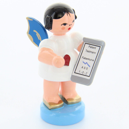 Herzengel mit Krankenakte - Blaue Flügel - stehend - 6 cm