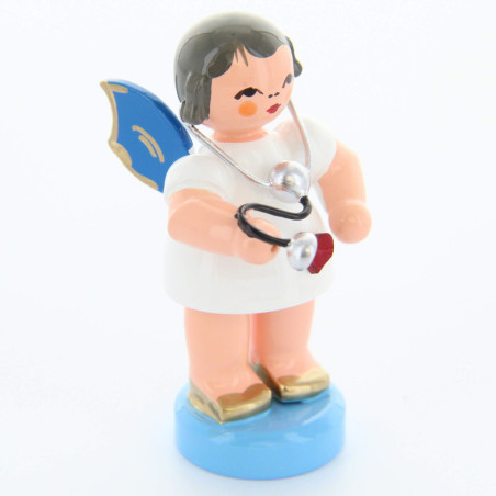Herzengel mit Stethoskop - Blaue Flügel - stehend - 6 cm