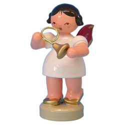 Angel with French Horn - Red Wings - Standing - 6 cm / 2,3 inch