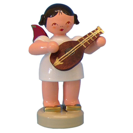 Engel mit Mandoline - Rote Flügel - stehend - 6 cm