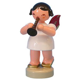 Engel mit Flöte - Rote Flügel - stehend - 6 cm