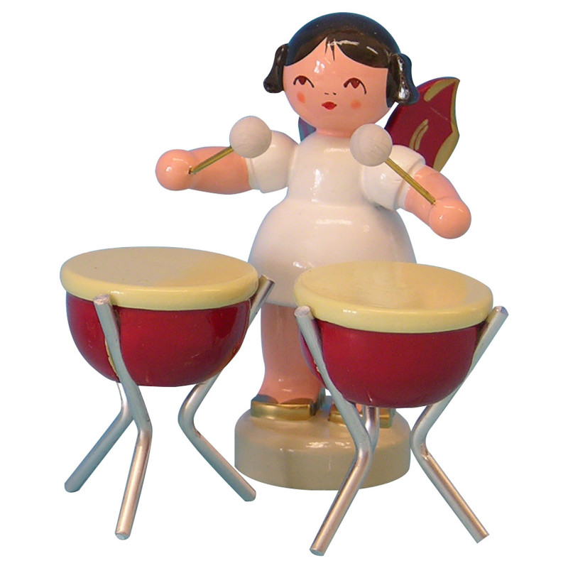 Engel mit 2 Kesselpauken - Rote Flügel - stehend - 6 cm