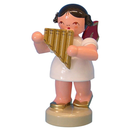 Angel with Panpipe - Red Wings - Standing - 6 cm / 2,3 inch