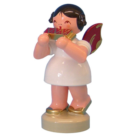 Engel mit Mundharmonika - Rote Flügel - stehend - 6 cm