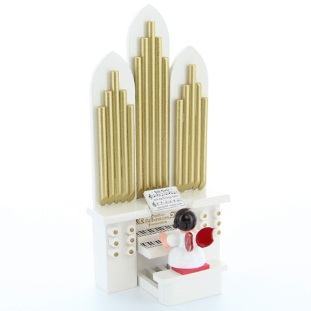 Angel with Organ with Musical Mechanism "Oh Christmas Tree" - Red Wings - 18,5 cm / 7.3 inch