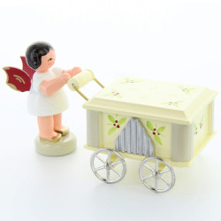 Angel with Hand Organ Musical Mechanism "Oh Christmas Tree" - Red Wings - 6 cm / 2.4 inch