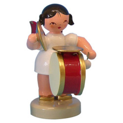 Angel with Drum and Cymbal - Red Wings - Standing - 6 cm / 2,3 inch