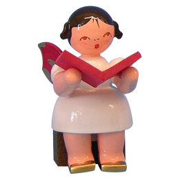 Engel mit Buch - Rote Flügel - sitzend - 5 cm