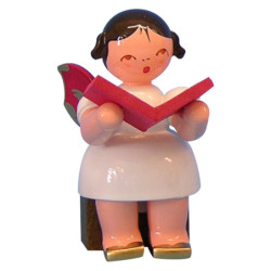Angel with Book - Red Wings - Sitting - 5 cm / 2 inch