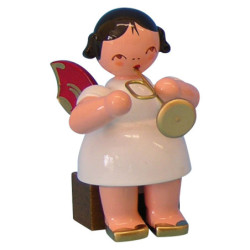 Angel with Trumpet - Red Wings - Sitting - 5 cm / 2 inch