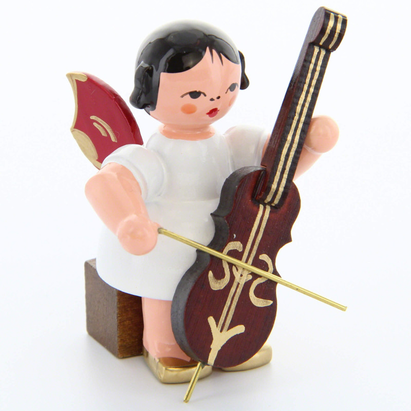 Angel with Cello - Red Wings - Sitting - 5 cm / 2 inch