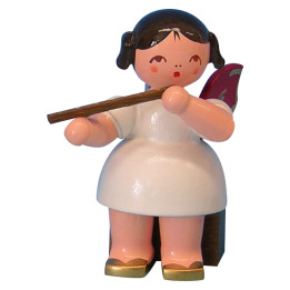 Angel with Flute - Red Wings - Sitting - 5 cm / 2 inch