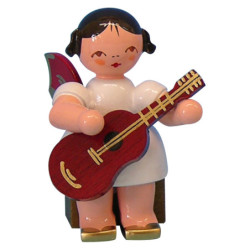 Engel mit Gitarre - Rote Flügel - sitzend - 5 cm