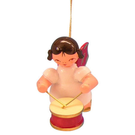 Christbaumschmuck Engel mit Trommel - Rote Flügel - schwebend - 5,5 cm