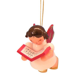 Tree Ornament - Angel with Book - Red Wings - Floating - 5,5 cm / 2,1 inch