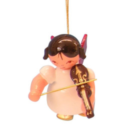 Tree Ornament - Angel with Violin - Red Wings - Floating - 5,5 cm / 2,1 inch