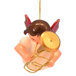 Christbaumschmuck Engel mit Bariton - Rote Flügel - schwebend - 5,5 cm