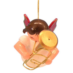 Tree Ornament - Angel with Baritone - Red Wings - Floating - 5,5 cm / 2,1 inch