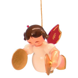 Tree Ornament - Angel with Cymbal - Red Wings - Floating - 5,5 cm / 2,1 inch