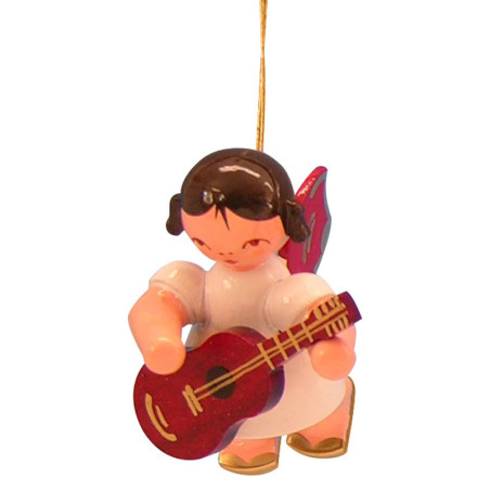 Christbaumschmuck Engel mit Gitarre - Rote Flügel - schwebend - 5,5 cm