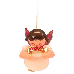 Christbaumschmuck Engel mit Mundharmonika - Rote Flügel - schwebend - 5,5 cm