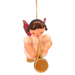 Christbaumschmuck Engel mit Saxophon - Rote Flügel - schwebend - 5,5 cm