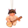 Christbaumschmuck Engel mit Banjo - Rote Flügel - schwebend - 5,5 cm