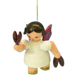 Tree Ornament - Angel with Castanet - Red Wings - Floating - 5,5 cm / 2,1 inch