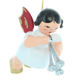 Christbaumschmuck Engel mit Schalmei - Rote Flügel - schwebend - 5,5 cm