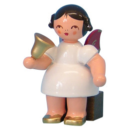 Angel with Bell - Red Wings - Sitting - 6 cm / 2,3 inch