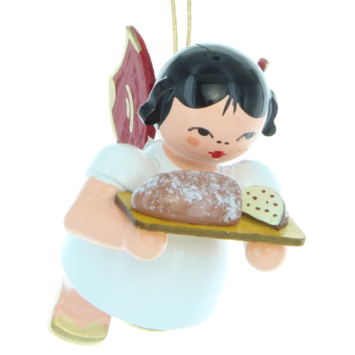 Tree Ornament - Angel with Stollen Plate - Red Wings - Floating - 5,5 cm / 2.2 inch