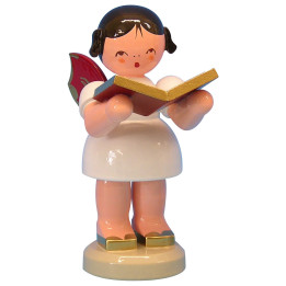 Engel mit Buch - Rote Flügel - stehend - 9,5 cm