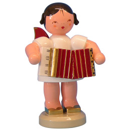 Angel with Accordion - Red Wings - Standing - 9,5 cm / 3,7 inch