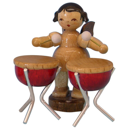 Angel with 2 Timbals - Natural Colors - Standing - 6 cm / 2,3 inch