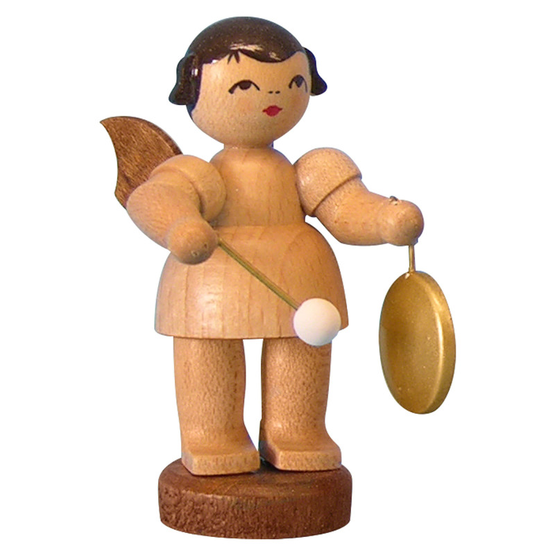 Angel with Small Gong - Natural Colors - Standing - 6 cm / 2,3 inch