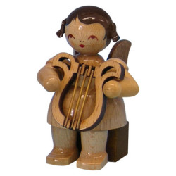 Angel with Lyre - Natural Colors - Sitting - 5 cm / 2 inch