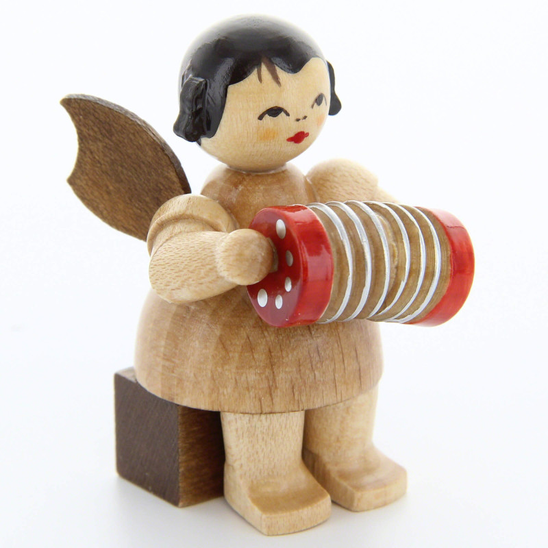 Angel with Concertina - Natural Colors - Sitting - 5 cm / 2 inch