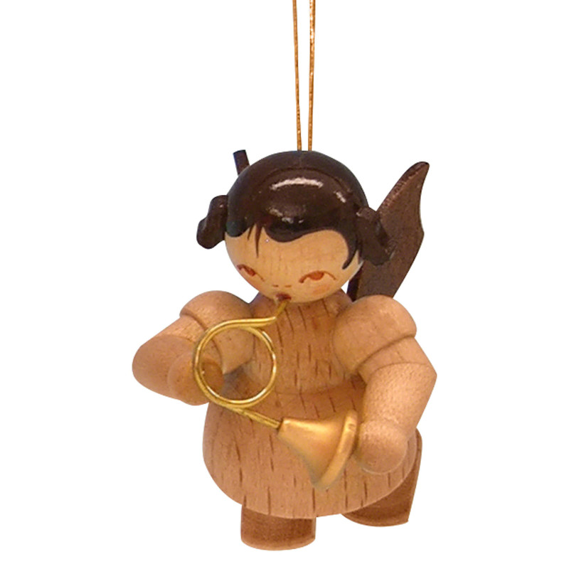 Christbaumschmuck Engel mit Waldhorn - natur - schwebend - 5,5 cm