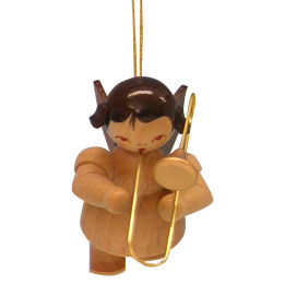 Christbaumschmuck Engel mit Posaune - natur - schwebend - 5,5 cm
