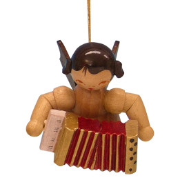 Christbaumschmuck Engel mit Akkordeon - natur - schwebend - 5,5 cm