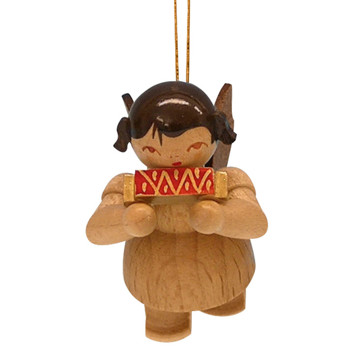 Christbaumschmuck Engel mit Mundharmonika - natur - schwebend - 5,5 cm